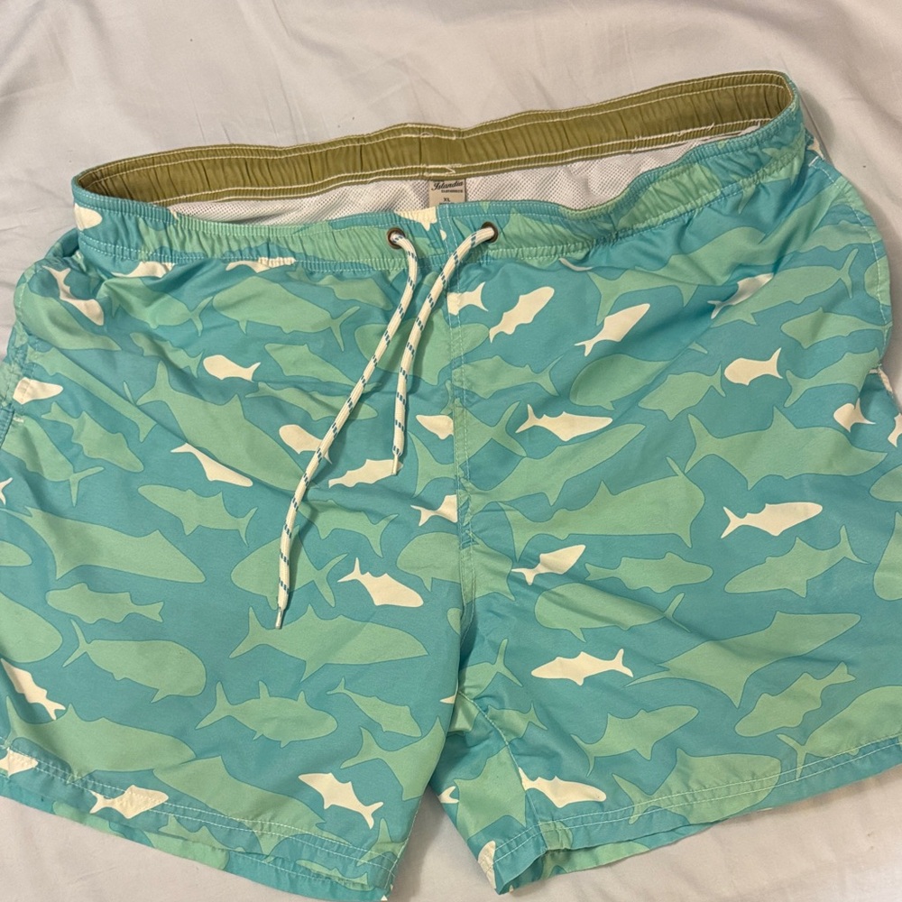 Ocean Blue Fish Print Men's Swim Trunks